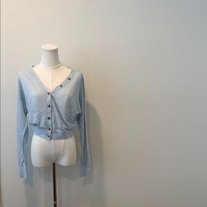 Madewell Linen-Blend V-Neck Cardigan Pale Blue Size Small